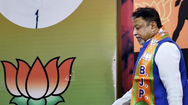 Former Trinamool leader Mukul Roy in New Delhi after joining the Bharatiya Janata Party(PTI)