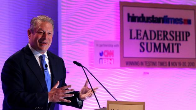 Former vice-president of United States, Al Gore, addresses the Hindustan Times Leadership Summit 2010 at Taj Palace Hotel in New Delhi. (Mohd Zakir/HT File Photo)