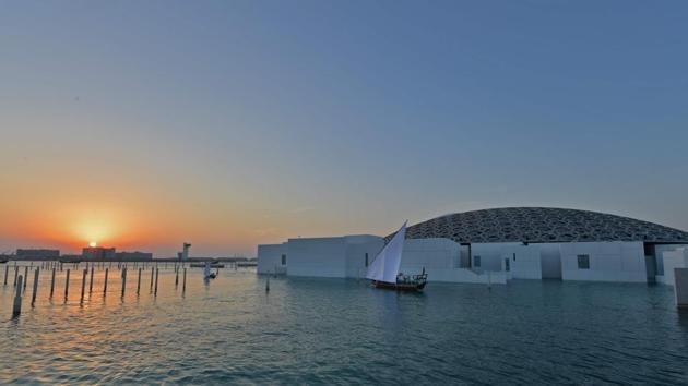 The museum’s exterior seen on opening day. This 12-gallery museum is the first of three to open on Saadiyat Island, where the UAE plans to launch the Guggenheim Abu Dhabi, designed by Frank Gehry, and Norman Foster’s Zayed National Museum. (Guiseppe Cacace / AFP)