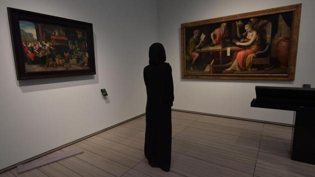 The conservative mores of Abu Dhabi, the more buttoned-up capital of the UAE, can be seen in the relative absence of pieces depicting nudity. Where seen, it is only lightly represented, either in bare breasts on an Italian dish or nude bronze ballerina statuettes by Edgar Degas, seemingly dancing in the line of sight of James McNeill Whistler’s painting of his mother. (Guiseppe Cacace / AFP)