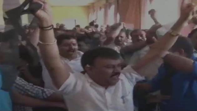 BJP workers protest against the Tipu Jayanti celebrations in Hubli in Karnataka on Friday. (ANI Twitter) BJP workers protest against the Tipu Jayanti celebrations in Hubli in Karnataka on Friday. (ANI Twitter)