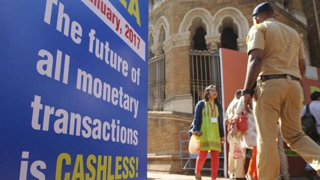 A signboard at the Digital Wealth Fair promoting e-payments, Mumbai (File photo)(AFP)