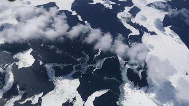 Sea ice is seen in the Antarctic Peninsula region above Antarctica. Operation IceBridge images Earth’s polar ice in unprecedented detail to better understand processes that connect the polar regions with the global climate system. (Mario Tama / Getty Images / AFP)