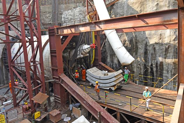 Metro-3 work underway at Mahim.(HT file) Metro-3 work underway at Mahim.(HT file)