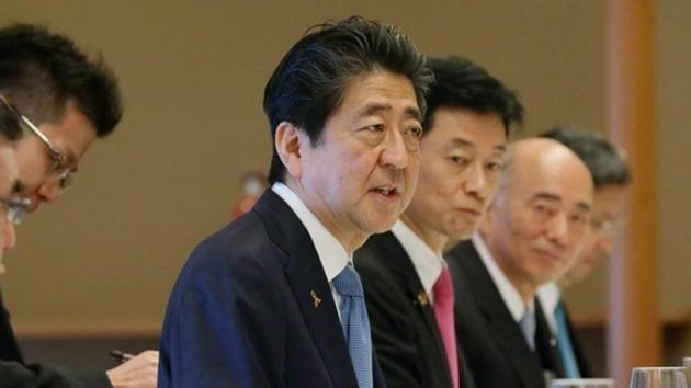 Japan's Prime Minister Shinzo Abe speaks at a working lunch with US President Donald Trump at Akasaka Palace in Tokyo, Japan, November 6, 2017.(REUTERS)