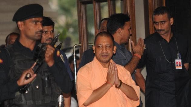 Utter Pradesh chief minister Yogi Adityanath on his way to attend a Cabinet meeting at Lokbhavan, Lucknow, Uttar Pradesh October 31 (Subhankar Chakraborty/HT) Utter Pradesh chief minister Yogi Adityanath on his way to attend a Cabinet meeting at Lokbhavan, Lucknow, Uttar Pradesh October 31 (Subhankar Chakraborty/HT)