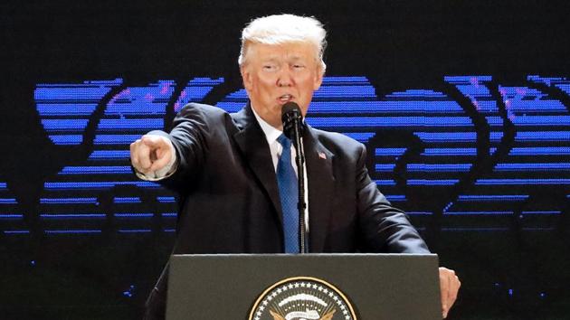 US President Donald Trump speaks on the final day of the APEC CEO Summit, part of the broader Asia-Pacific Economic Cooperation (APEC) leaders' summit, in the central Vietnamese city of Danang on November 10, 2017. (AFP) US President Donald Trump speaks on the final day of the APEC CEO Summit, part of the broader Asia-Pacific Economic Cooperation (APEC) leaders' summit, in the central Vietnamese city of Danang on November 10, 2017. (AFP)