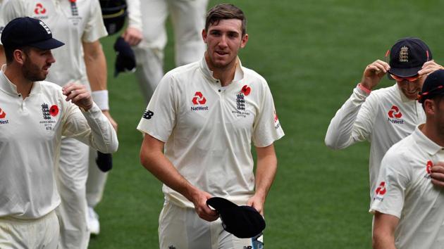 England pacer Craig Overton (C) walks off the field with teammates following their victory against Cricket Australia XI. (AFP) England pacer Craig Overton (C) walks off the field with teammates following their victory against Cricket Australia XI. (AFP)
