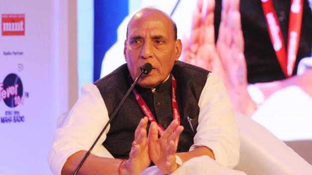 Union home minister Rajnath Singh speaking at Hindustan Shikhar Samagam in Lucknow on November 11, 2017. (Subhankar Chakraborty/HT Photo) Union home minister Rajnath Singh speaking at Hindustan Shikhar Samagam in Lucknow on November 11, 2017. (Subhankar Chakraborty/HT Photo)