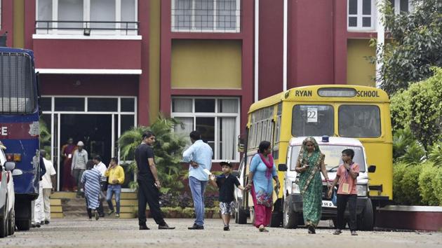 An eight-year-old boy was found with his throat slit outside a bathroom on the Ryan school premises in Gurgaon on September 8. (Sanjeev Verma/HT Photo)