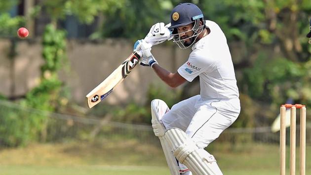 Sri Lanka batsman Dimuth Karunaratne plays shot during a warm-up match against Board President’s XI at Jadavpur University in Kolkata on Saturday. (PTI) Sri Lanka batsman Dimuth Karunaratne plays shot during a warm-up match against Board President’s XI at Jadavpur University in Kolkata on Saturday. (PTI)