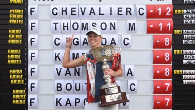 Camille Chevalier won the Women’s Indian Open golf tournament in Gurgaon on Sunday.(HT Photo)