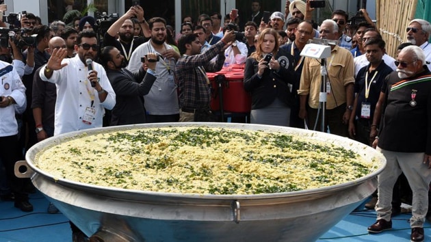 The 912 kg khichdi, that was prepared in New Delhi during the World Food India event on November 4, has made it to the Guinness World Records. (HT File Photo) The 912 kg khichdi, that was prepared in New Delhi during the World Food India event on November 4, has made it to the Guinness World Records. (HT File Photo)