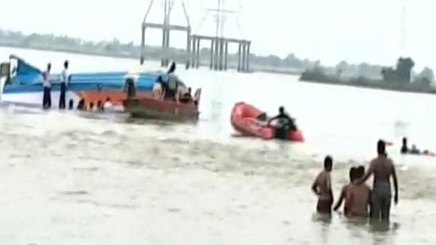 Rescue and search operations underway as a boat carrying 41 passengers capsized near Vijayawada on Sunday. (ANI Twitter) Rescue and search operations underway as a boat carrying 41 passengers capsized near Vijayawada on Sunday. (ANI Twitter)