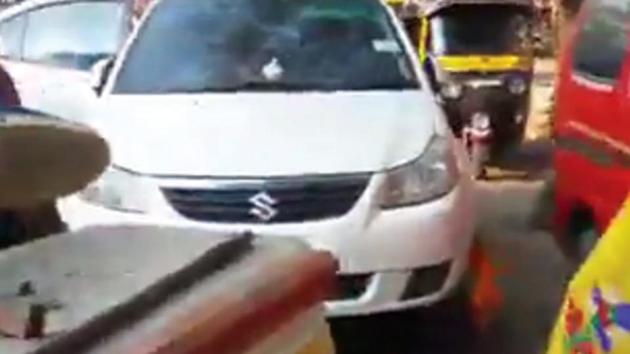 The car being towed away. The car being towed away.