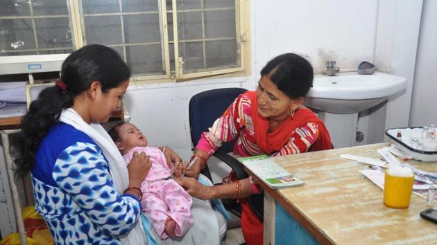 File photo of an infant being given Measles-Rubella vaccine. (HT Photo) File photo of an infant being given Measles-Rubella vaccine. (HT Photo)