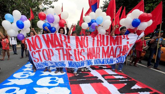 Protesters display a banner during a protest to denounce the visit of U.S. President Donald Trump, who will be attending the 31st Association of Southeast Asian Nations (ASEAN) leaders summit, in metro Manila, Philippines November 12, 2017. REUTERS/Romeo Ranoco (REUTERS) Protesters display a banner during a protest to denounce the visit of U.S. President Donald Trump, who will be attending the 31st Association of Southeast Asian Nations (ASEAN) leaders summit, in metro Manila, Philippines November 12, 2017. REUTERS/Romeo Ranoco (REUTERS)
