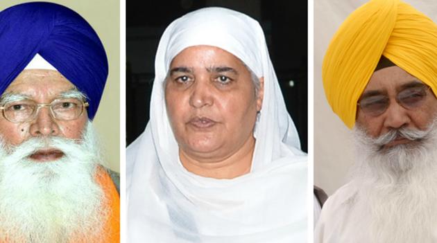 Incumbent chief Kirpal Singh Badungar, former president Bibi Jagir Kaur, Akali leaders Sewa Singh Sekhwan. (HT Photo) Incumbent chief Kirpal Singh Badungar, former president Bibi Jagir Kaur, Akali leaders Sewa Singh Sekhwan. (HT Photo)