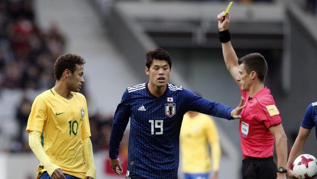 Brazil's Neymar was booked for cuffing Japan’s Hiroki Sakai during an international friendly. (AP) Brazil's Neymar was booked for cuffing Japan’s Hiroki Sakai during an international friendly. (AP)