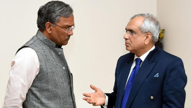 Chief minister TS Rawat interacts with Niti Ayog vice chairperson Rajiv Kumar in Dehradun on Monday. (HT Photo) Chief minister TS Rawat interacts with Niti Ayog vice chairperson Rajiv Kumar in Dehradun on Monday. (HT Photo)