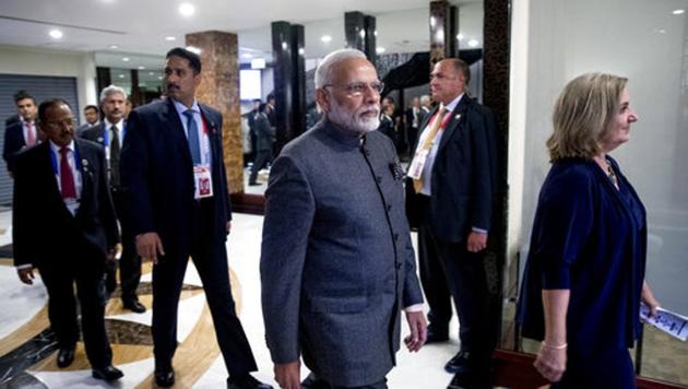 Prime Minister Narendra Modi arrives for a bilateral meeting with President Donald Trump during the ASEAN Summit at the Sofitel Philippine Plaza, on November 13, 2017, in Manila, Philippines.(AP Photo) Prime Minister Narendra Modi arrives for a bilateral meeting with President Donald Trump during the ASEAN Summit at the Sofitel Philippine Plaza, on November 13, 2017, in Manila, Philippines.(AP Photo)