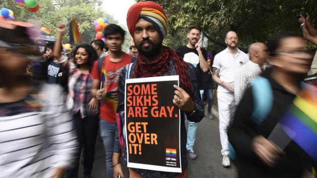 A member of the LGBTQ community poses for a photo during the annual queer pride held in Delhi. The first ever Delhi Queer Pride march was held in June 2008. Over the years the movement has seen an increase in popularity, with people from different backgrounds joining in support against stigmas attached to members of the queer community. (Sanchit Khanna/HT PHOTO) A member of the LGBTQ community poses for a photo during the annual queer pride held in Delhi. The first ever Delhi Queer Pride march was held in June 2008. Over the years the movement has seen an increase in popularity, with people from different backgrounds joining in support against stigmas attached to members of the queer community. (Sanchit Khanna/HT PHOTO)