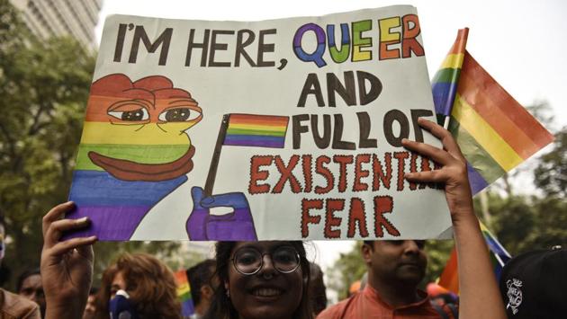 A woman holds a placard during Delhi’s milestone 10th queer pride protest and celebration. In 2009, the New Delhi High Court declared same sex marriage unconstitutional. But that was overturned four years later when India’s Supreme Court decided it should be a decision for the parliament, not the judiciary. Last year, the top court said it would reconsider its decision. (Sanchit Khanna/HT PHOTO) A woman holds a placard during Delhi’s milestone 10th queer pride protest and celebration. In 2009, the New Delhi High Court declared same sex marriage unconstitutional. But that was overturned four years later when India’s Supreme Court decided it should be a decision for the parliament, not the judiciary. Last year, the top court said it would reconsider its decision. (Sanchit Khanna/HT PHOTO)
