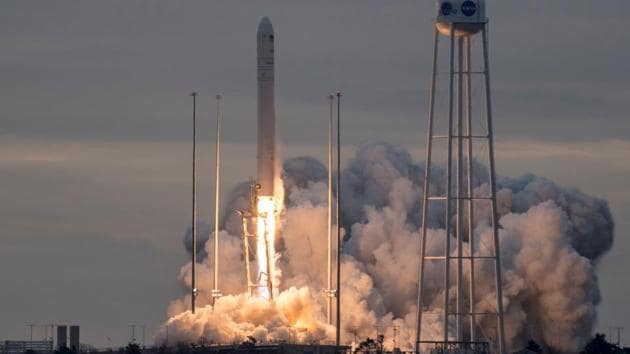 The Orbital ATK Antares rocket, with the Cygnus spacecraft on board, launches from NASA's Wallops Flight Facility in Virginia. (NASA via Reuters Photo) The Orbital ATK Antares rocket, with the Cygnus spacecraft on board, launches from NASA's Wallops Flight Facility in Virginia. (NASA via Reuters Photo)