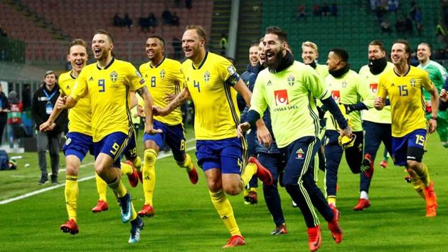 Sweden celebrate after their FIFA World Cup play-off match against Italy. (REUTERS) Sweden celebrate after their FIFA World Cup play-off match against Italy. (REUTERS)