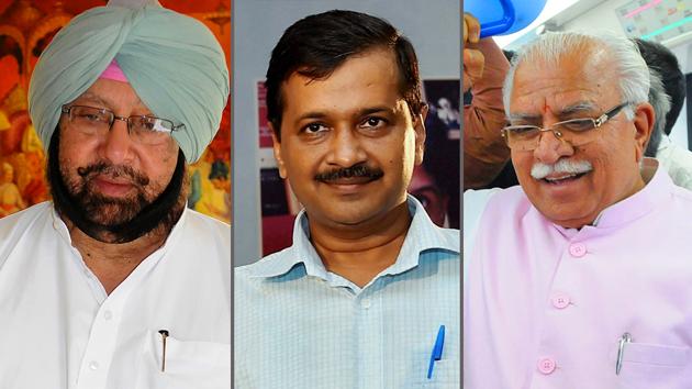 Punjab CM Amarinder Singh (left), Delhi CM Arvind Kejriwal (centre), and Haryana CM Manohar Lal Khattar (right). (HT Photos) Punjab CM Amarinder Singh (left), Delhi CM Arvind Kejriwal (centre), and Haryana CM Manohar Lal Khattar (right). (HT Photos)