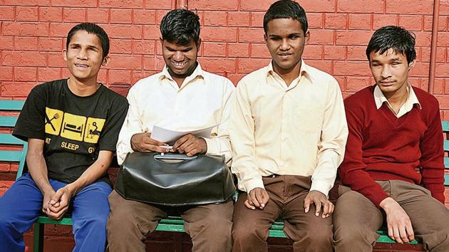 (From left) Rohit, Pradyum, Devashish and Sunil of Institite for Blind, Sector 26, in Chandigarh on Monday. One of the students said childhood is the time when they can enjoy life without worries. (Anil Dayal/HT) (From left) Rohit, Pradyum, Devashish and Sunil of Institite for Blind, Sector 26, in Chandigarh on Monday. One of the students said childhood is the time when they can enjoy life without worries. (Anil Dayal/HT)
