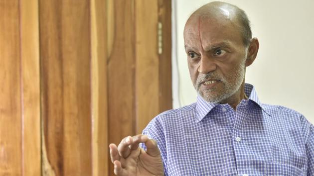 Sampath Kumar, Iyengar’s son is the current owner of Sudharma. Besides Sudharma, the press also prints bank forms, wedding cards and bill books. “Whatever we earn from our printing press goes into the paper. I promised my father the paper will go on even after he goes. I’ve kept my word,” says Kumar. (Arijit Sen / HT Photo)