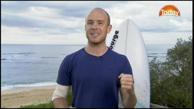 Surfer Charlie Fry is interviewed as he talks about being attacked by a shark at Avoca Beach, Australia. (AP) Surfer Charlie Fry is interviewed as he talks about being attacked by a shark at Avoca Beach, Australia. (AP)