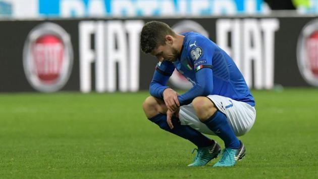 Italy's midfielder Jorginho reacts after their loss against Sweden. (AFP) Italy's midfielder Jorginho reacts after their loss against Sweden. (AFP)