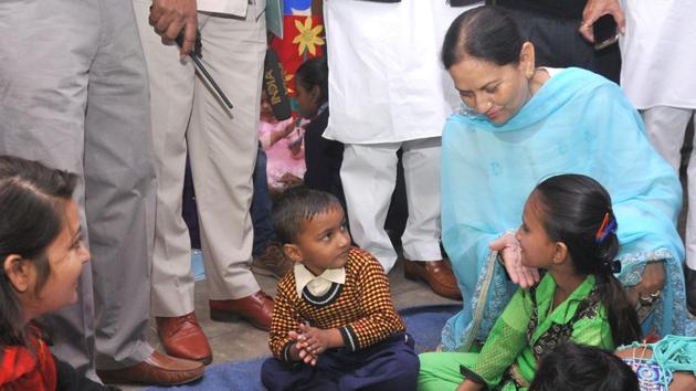 Punjab education minister Aruna Chaudhary launching the initiative at a government elementary school in Mohali on Tuesday. (HT Photo) Punjab education minister Aruna Chaudhary launching the initiative at a government elementary school in Mohali on Tuesday. (HT Photo)