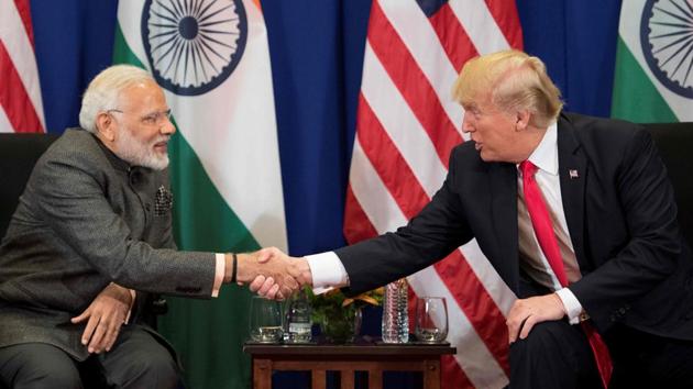 President Trump (R) and Prime Minister Modi hold a bilateral meeting during the ASEAN Summit at the Sofitel Philippines Plaza. Modi’s remarks of a vision of India and US working together in Asia reflect the growing convergence on strategic issues between the two sides at a time when India, Australia, Japan and the US have stepped up efforts to formalise an alliance aimed at keeping the Indo-Pacific region free, open and inclusive. (Jim Watson / AfP)