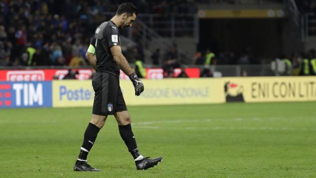 Italy goalkeeper Gianluigi Buffon walks away after FIFA World Cup play-off loss against Sweden. (AP) Italy goalkeeper Gianluigi Buffon walks away after FIFA World Cup play-off loss against Sweden. (AP)