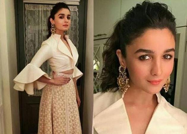 On Tuesday night, actor Alia Bhatt wore a fashion-forward blush-hued skirt by Abu Jani-Sandeep Khosla, looking flawess as usual.(Instagram)