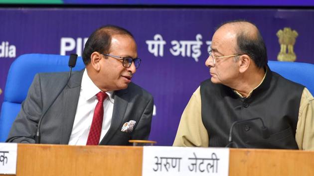 Minister of finance and corporate affairs, Arun Jaitley with DIPP Secretary Ramesh Abhishek at a press conference on India’s ranking in the World Bank’s Ease of Doing Business Report 2018(PTI) Minister of finance and corporate affairs, Arun Jaitley with DIPP Secretary Ramesh Abhishek at a press conference on India’s ranking in the World Bank’s Ease of Doing Business Report 2018(PTI)