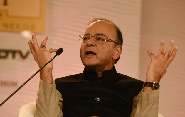 Finance minister Arun Jaitley was delighted when asked at the 14th HT Leadership Summit on Friday whether the country had the appetite to absorb two big-bang reforms.(Virendra Singh Gosain/HT Photo)