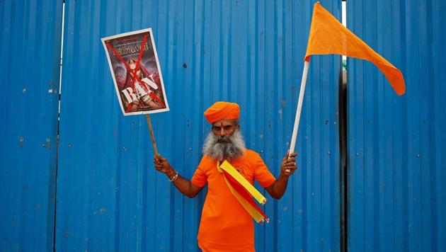 A demonstrator poses during a protest against the release of the upcoming Bollywood movie 'Padmavati' in Bengaluru.(REUTERS)