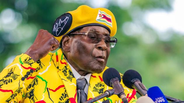 Zimbabwe's President Robert Mugabe addresses party members and officials gathered at his party headquarters to show support to Grace Mugabe after the dismissal of Emerson Mnangagwa. (AFP File Photo) Zimbabwe's President Robert Mugabe addresses party members and officials gathered at his party headquarters to show support to Grace Mugabe after the dismissal of Emerson Mnangagwa. (AFP File Photo)