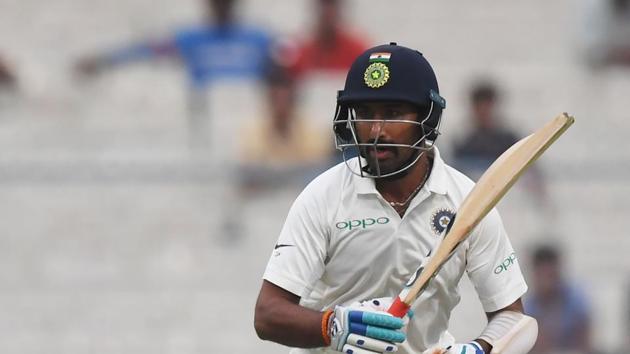 Pujara took 23 balls to get off the mark, which he did with a boundary off Gamage. (AFP) Pujara took 23 balls to get off the mark, which he did with a boundary off Gamage. (AFP)