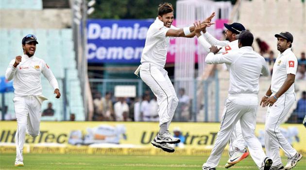 Sri Lanka pacer Suranga Lakmal breathed fire on a green track to rock India on the rain-hit Day 1 of the first Test on Thursday. (PTI) Sri Lanka pacer Suranga Lakmal breathed fire on a green track to rock India on the rain-hit Day 1 of the first Test on Thursday. (PTI)
