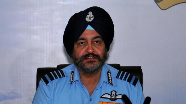 Indian Air Force chief BS Dhanoa addresses media at Adampur air force station near Jalandhar on Thursday. (Pardeep Pandit/HT Photo) Indian Air Force chief BS Dhanoa addresses media at Adampur air force station near Jalandhar on Thursday. (Pardeep Pandit/HT Photo)