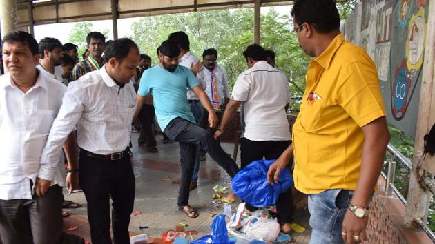 After the Elphinstone Road railway station stampede that claimed 23 lives, MNS workers across the city and suburbs thrashed hawkers on railway station premises, ransacked their stalls and destroyed their goods. (FILE) After the Elphinstone Road railway station stampede that claimed 23 lives, MNS workers across the city and suburbs thrashed hawkers on railway station premises, ransacked their stalls and destroyed their goods. (FILE)