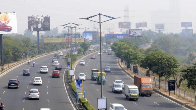 The complainant has submitted photographs of the hoardings that were allegedly installed illegally on UP irrigation department-owned land on either side of the DND Flyway. (HT File Photo) The complainant has submitted photographs of the hoardings that were allegedly installed illegally on UP irrigation department-owned land on either side of the DND Flyway. (HT File Photo)