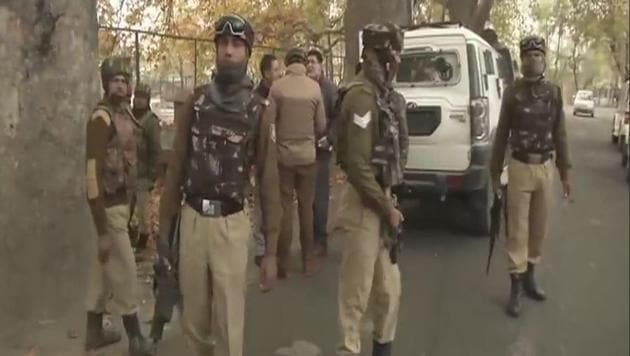 Police officers at the scene where a shoot-out broke out.(ANI/Twitter)