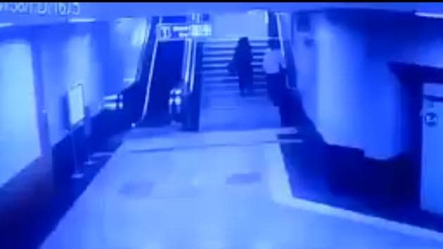 A grab from the CCTV footage of the incident at the ITO Metro station. (Photo: Video grab) A grab from the CCTV footage of the incident at the ITO Metro station. (Photo: Video grab)