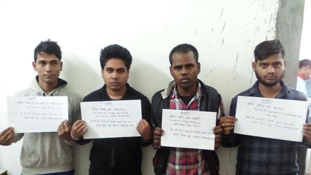 The Phase-3 police arrested Sandip alias Billa, Vikas alias Lallu, Pankaj and Neeraj for the murder of Ajay Kumar, a taxi driver, on September 27 in Noida. The Phase-3 police arrested Sandip alias Billa, Vikas alias Lallu, Pankaj and Neeraj for the murder of Ajay Kumar, a taxi driver, on September 27 in Noida.